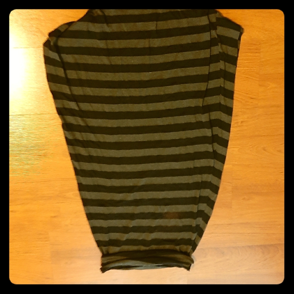 A black and gray striped maxi skirt